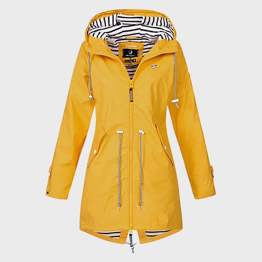 Damen Lange Regenjacke | Mit Kapuze