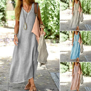 Nora - graues leinen maxikleid