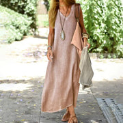 Nora - graues leinen maxikleid