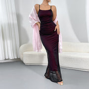 Veronica- Damen Elegantes Maxikleid mit raffinierten Rüschendetails
