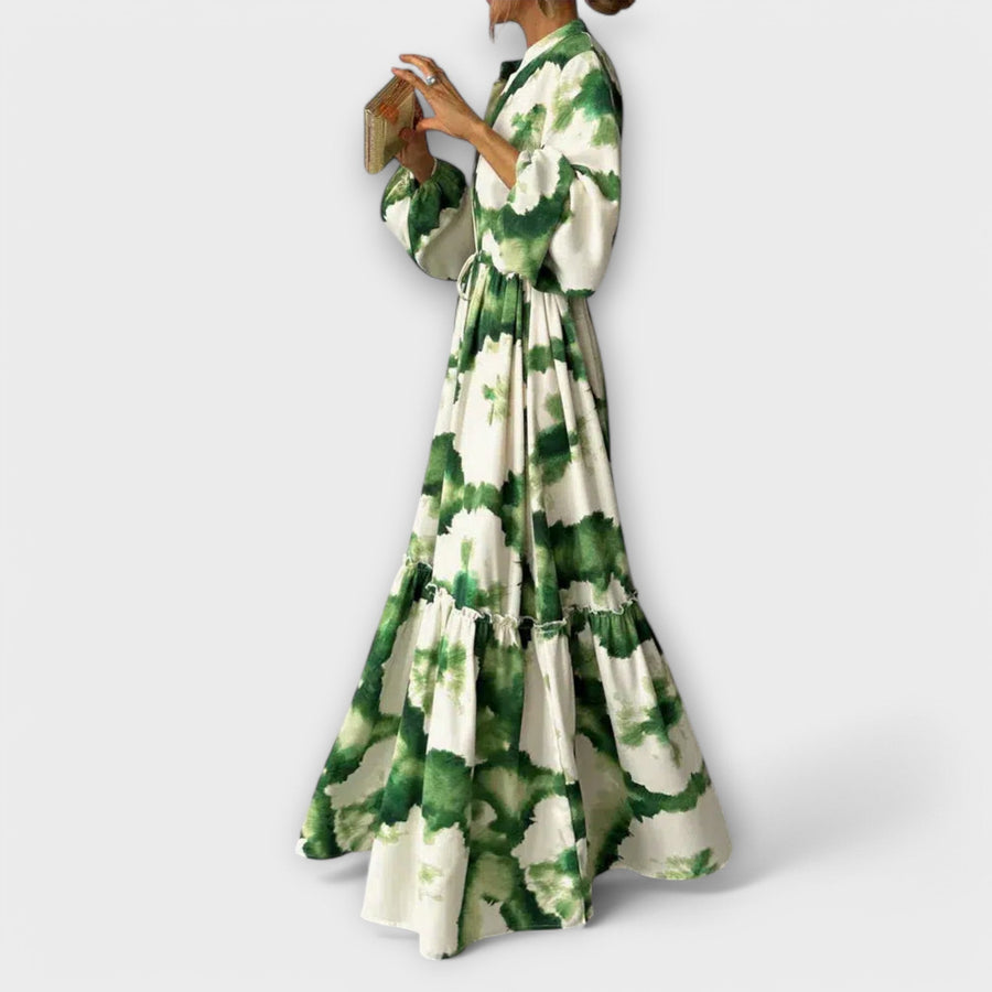 Melina - Grünes Maxikleid mit langen Ärmeln und V-Ausschnitt" 

Rewritten: "Melina - Grünes Maxikleid mit langen Ärmeln und elegantem V-Ausschnitt