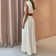 Damen Maxi Kleid – Polyester – Ärmellos mit Hohem Ausschnitt – Elegant für den Sommer