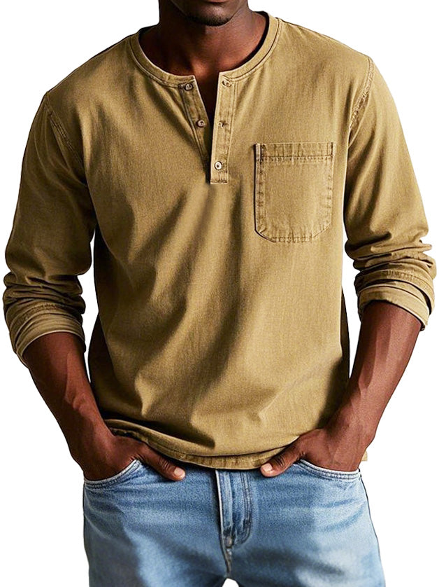 Vintage Langarmshirt Herren | Henley-Kragen & Formstabiler Komfort