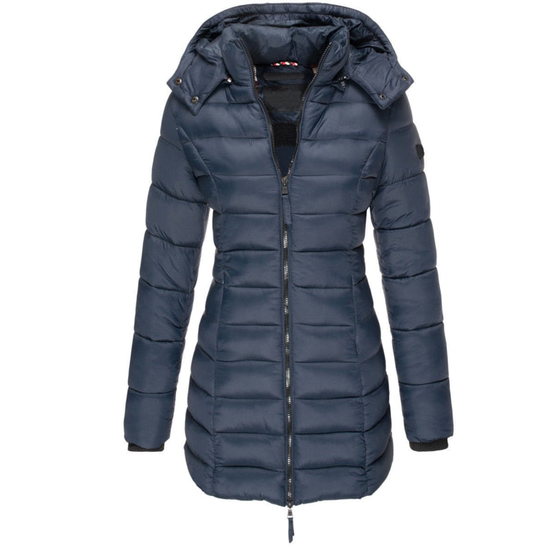 Winterjacke Damen Gefüttert Mit Kapuze | Lang Mit Reißverschluss und Taschen