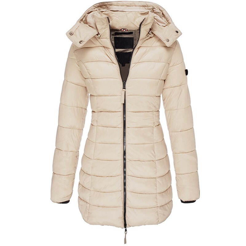 Winterjacke Damen Gefüttert Mit Kapuze | Lang Mit Reißverschluss und Taschen