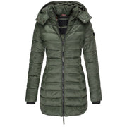 Winterjacke Damen Gefüttert Mit Kapuze | Lang Mit Reißverschluss und Taschen