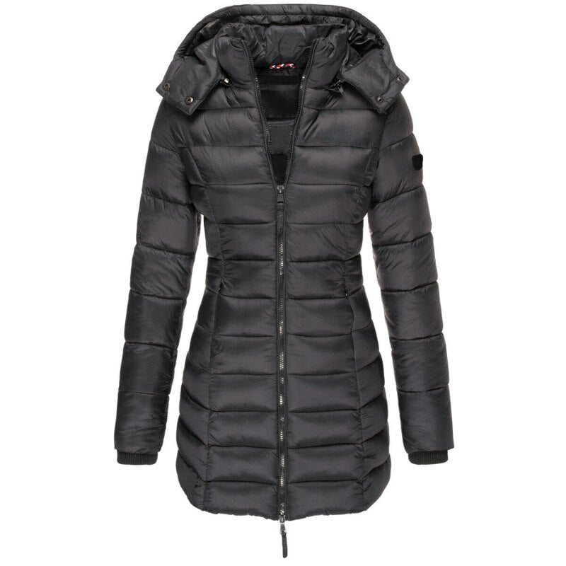 Winterjacke Damen Gefüttert Mit Kapuze | Lang Mit Reißverschluss und Taschen