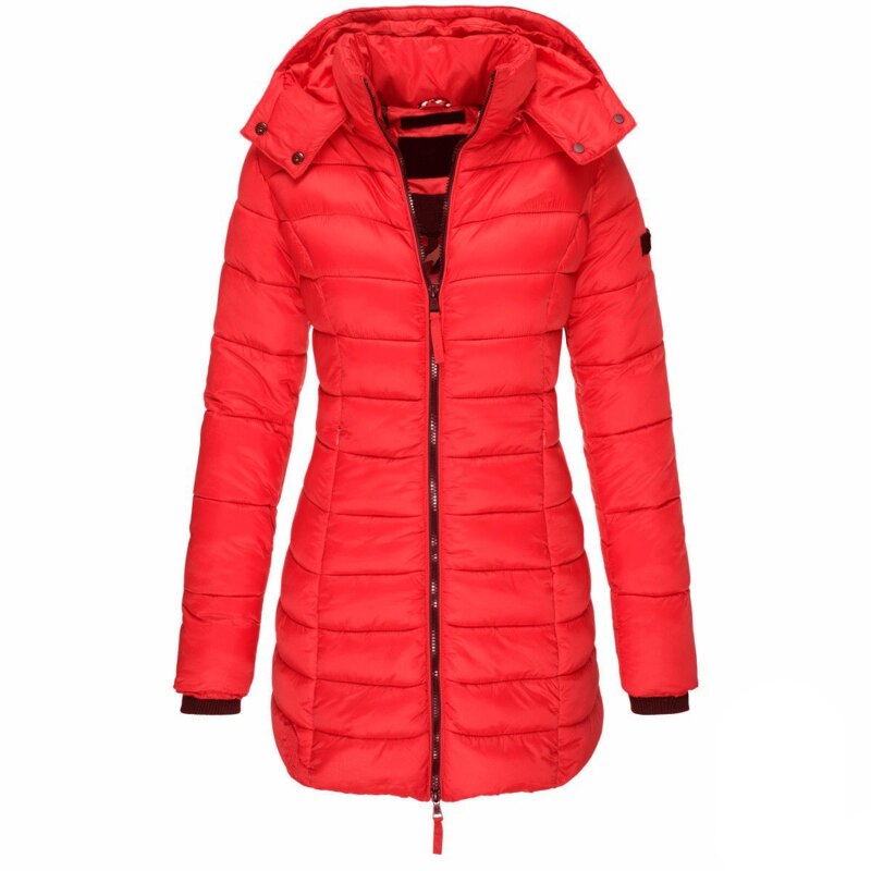 Winterjacke Damen Gefüttert Mit Kapuze | Lang Mit Reißverschluss und Taschen