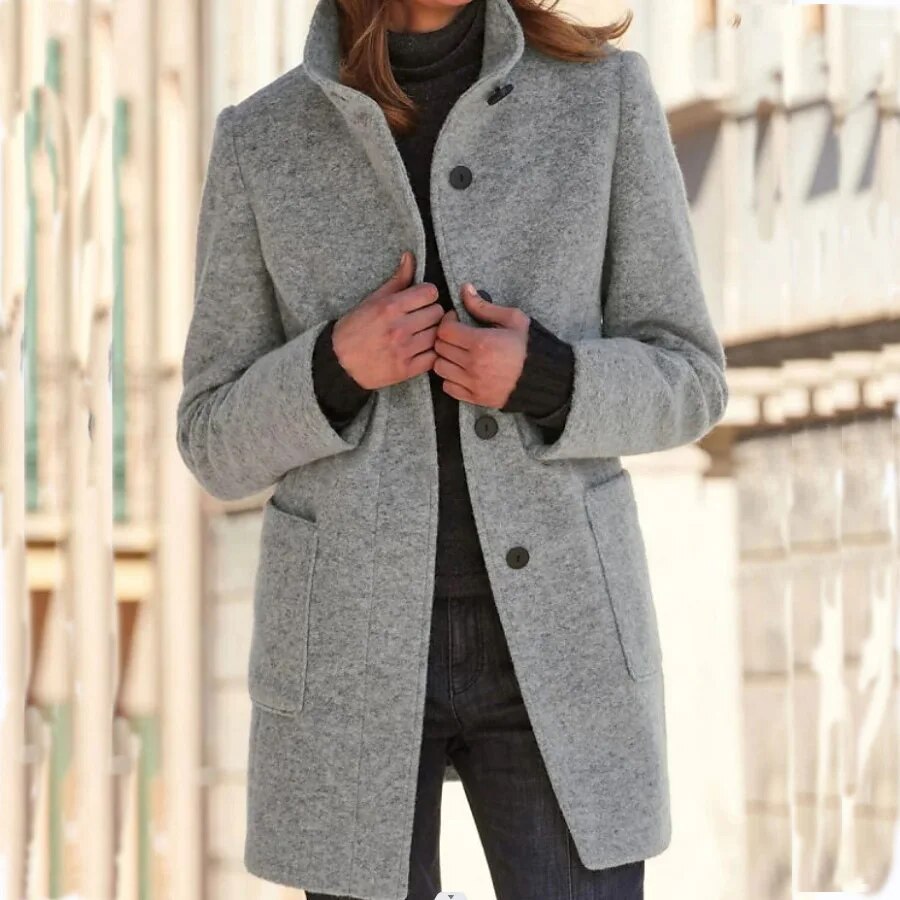 Winterjacke Damen Wintermantel | Lang Mit Knöpfen und Taschen