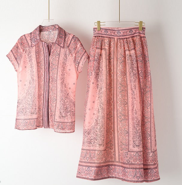 Zweiteiler-Set mit Bluse & Maxi-Rock im Paisley-Stil – Urban & Elegant