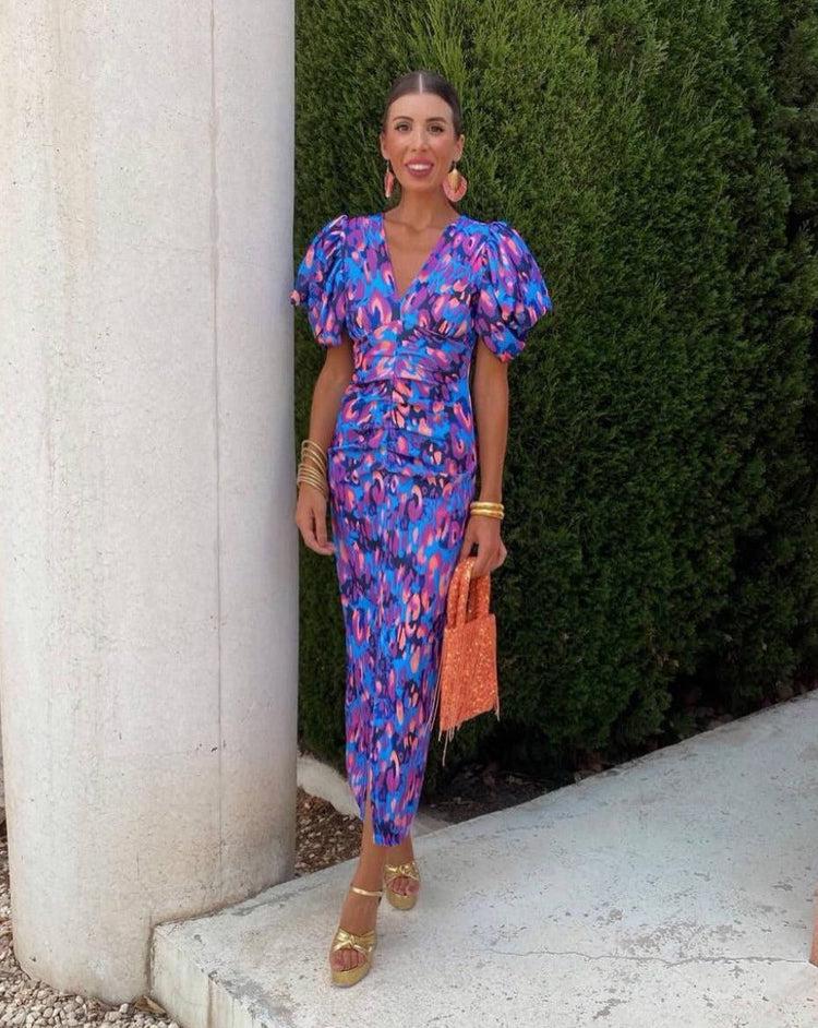 Elena | Auffälliges Halblanges Kleid mit Puffärmeln