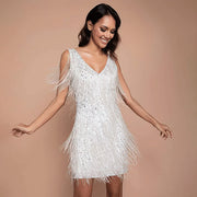 Wickelkleid Damen | Pailletten-Glanz & Bewegte Fransen | Minikleid