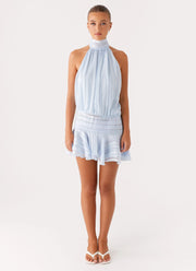 Serenella | Perlenbesetztes Chiffon-Minikleid mit Taillenakzent