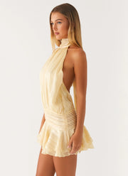 Serenella | Perlenbesetztes Chiffon-Minikleid mit Taillenakzent