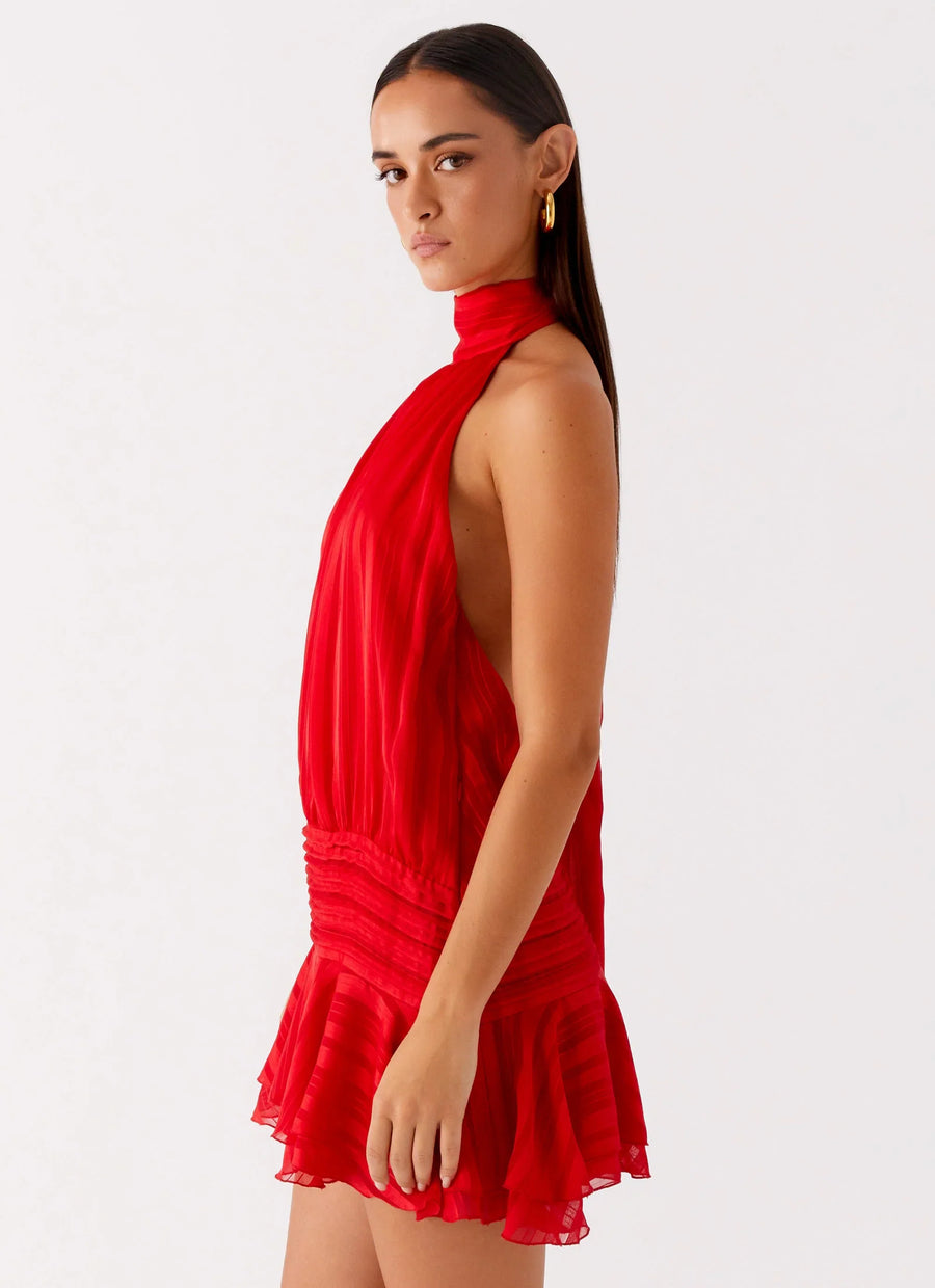 Serenella | Perlenbesetztes Chiffon-Minikleid mit Taillenakzent