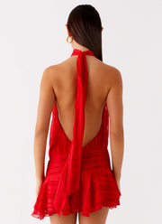 Serenella | Perlenbesetztes Chiffon-Minikleid mit Taillenakzent