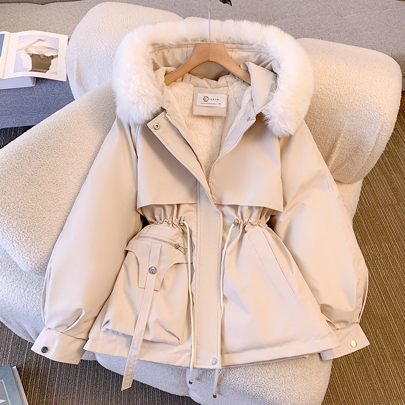 Eleganter Damen Wintermantel mit abnehmbarem Kunstfell und verstellbarem Kordelzug