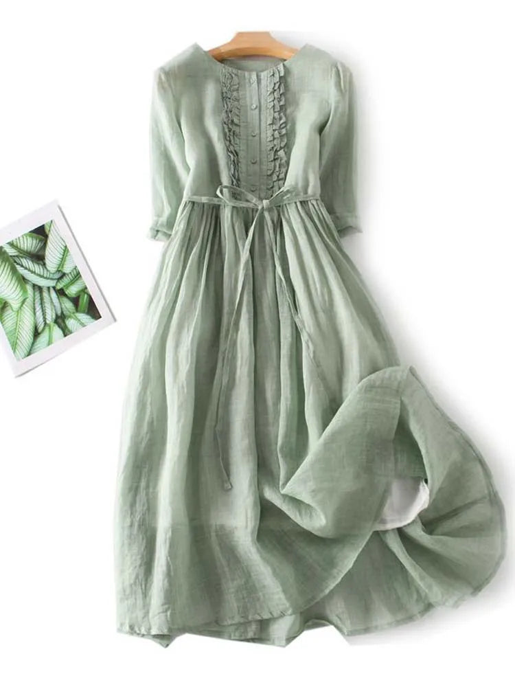 Bequemes Sweet Ruffles Kleid | Modernes Vintage O-Ausschnitt Damenkleid für dich