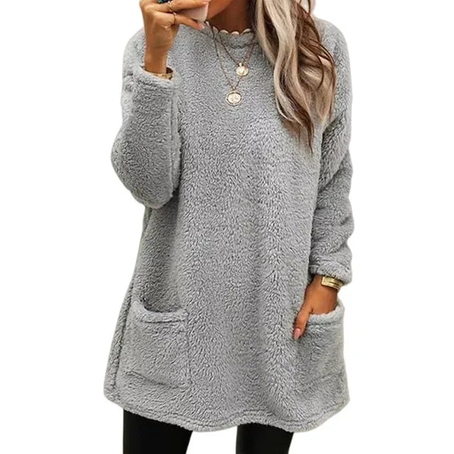 Karina - Gemütlicher Fleece-Pullover mit Knopfdetail