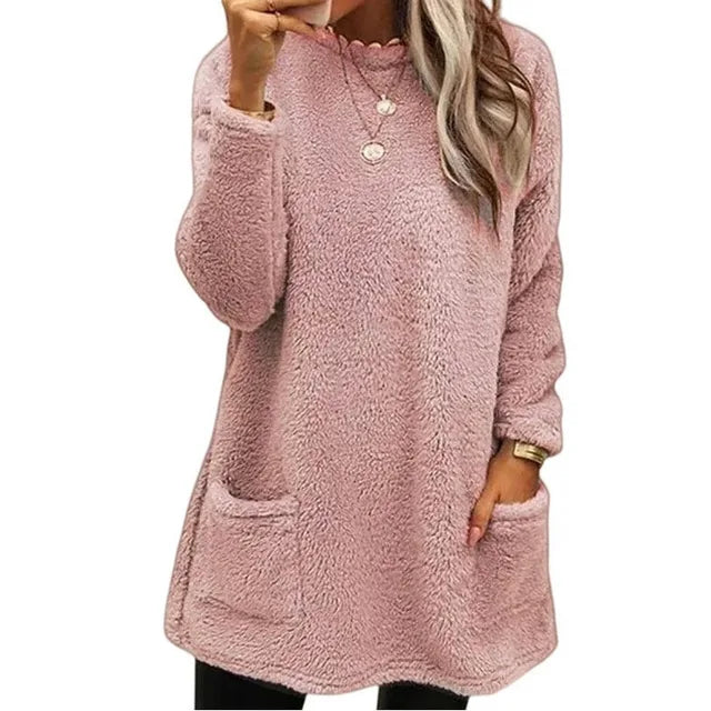 Karina - Gemütlicher Fleece-Pullover mit Knopfdetail