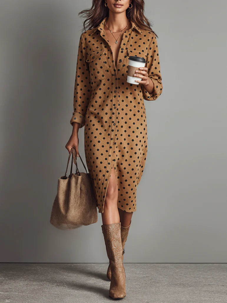 Emilia | Gepunktetes Midi-Kleid Damenmode chic