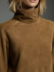 Damen-Minikleid aus Wildleder mit Rollkragen und lockerem Schnitt