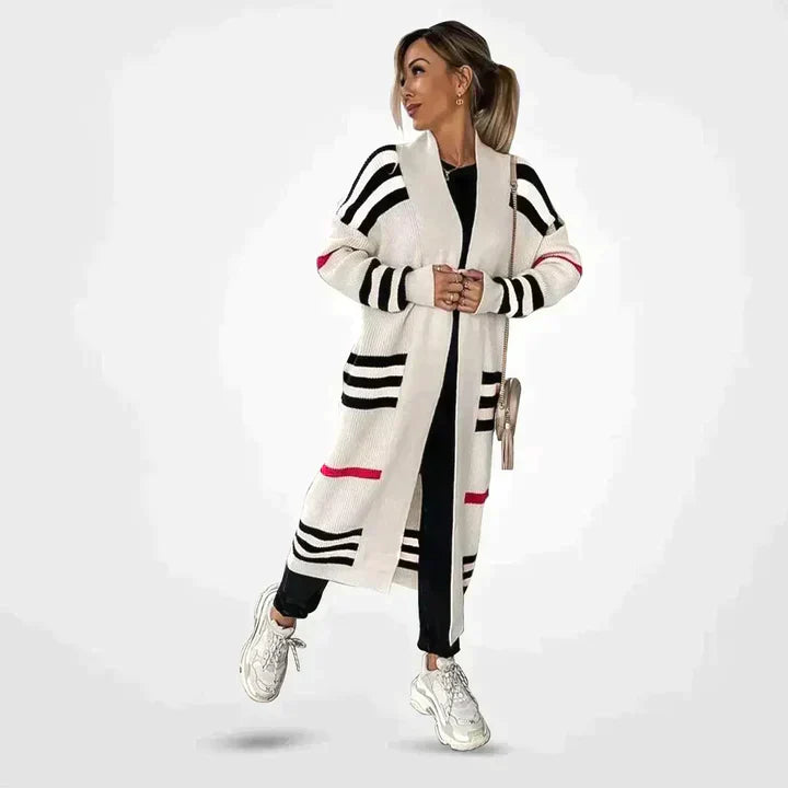 Damen Cardigan mit Streifenmuster | Lang