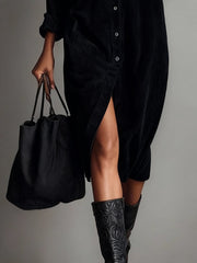 Damen-Midi-Kleid aus Cord mit Knopfleiste und Brusttaschen