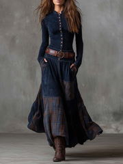 Eleza – Maxikleid Aus Kariertem Wildleder Mit Gürtel