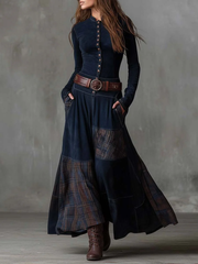 Eleza – Maxikleid Aus Kariertem Wildleder Mit Gürtel