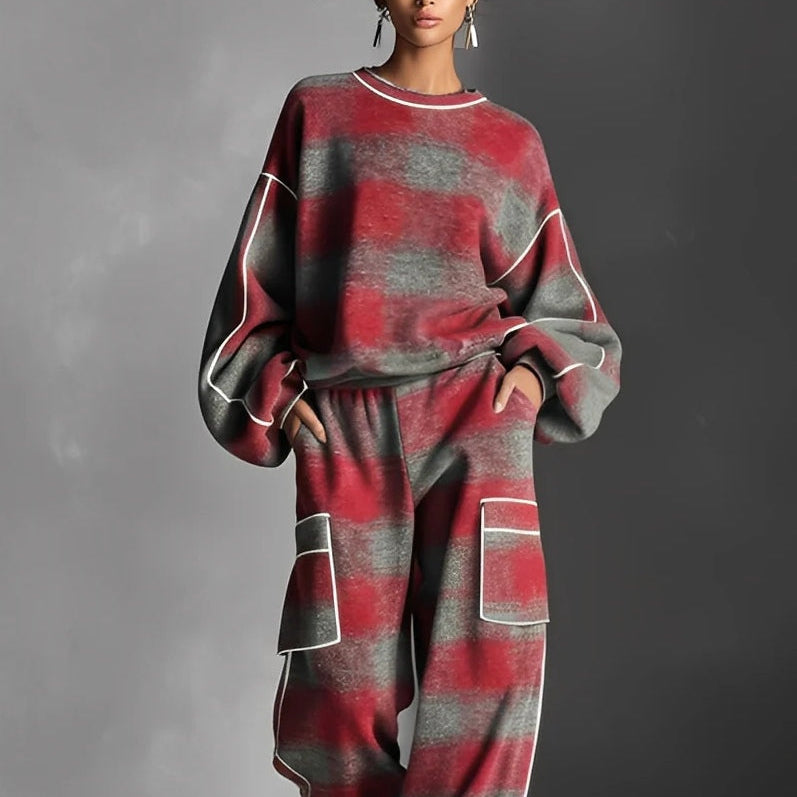 Damen-Zweiteiler: Sweatshirt und Hose mit Karomuster