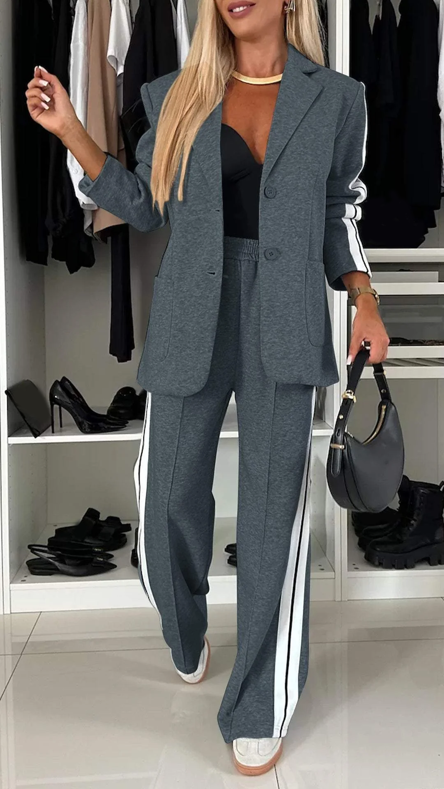 Trendiges Damen Trainingsanzug Set mit Blazer & Hose – Komfort & Stil