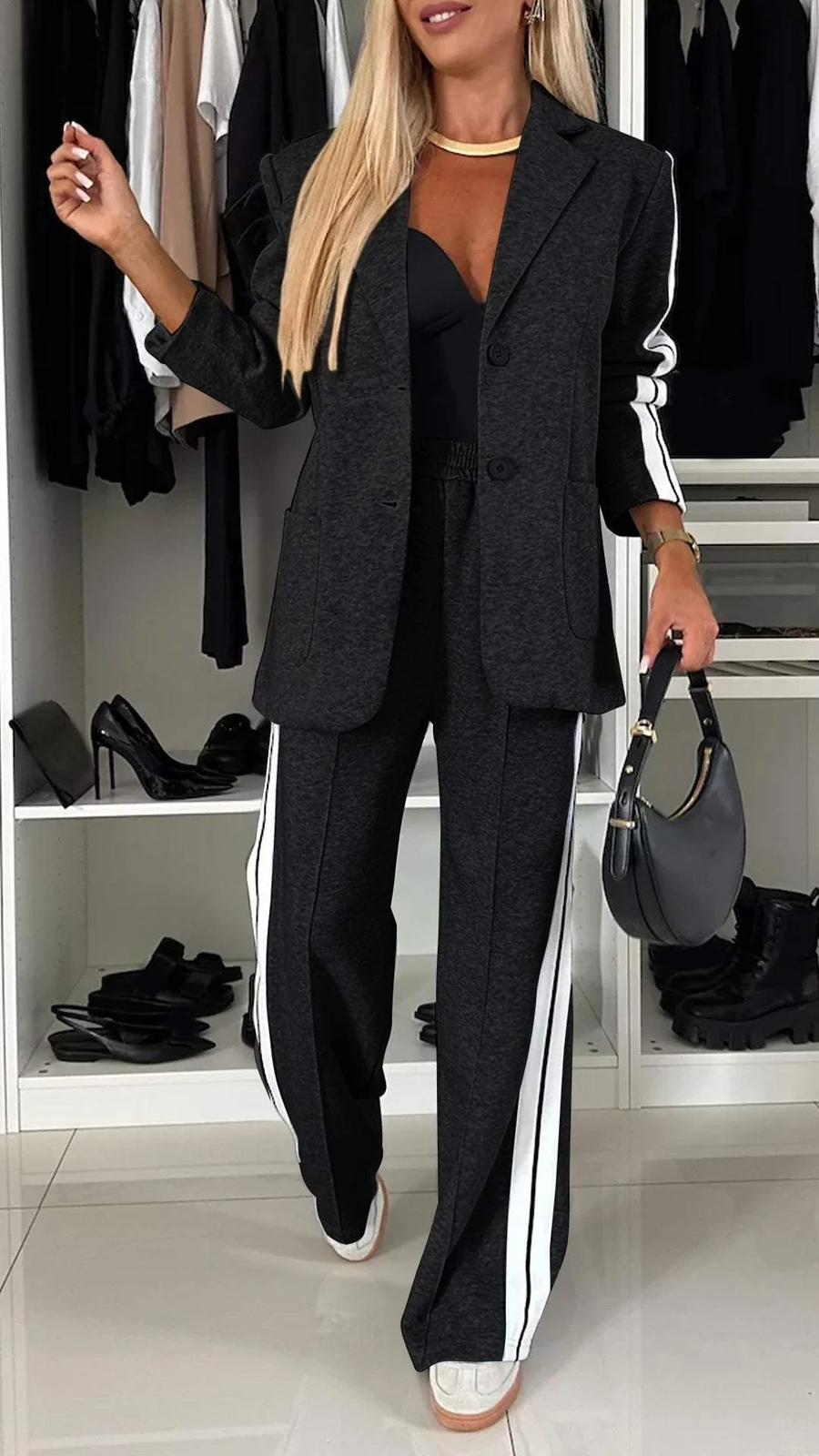 Trendiges Damen Trainingsanzug Set mit Blazer & Hose – Komfort & Stil
