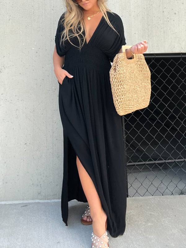 Yavor- Elegantes Maxi Frühlingskleid Mit V-Ausschnitt & Schlitz