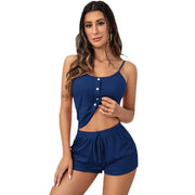 Yildiz- Damen lässiges kurzärmliges Schlafanzug Set mit Knopfleiste