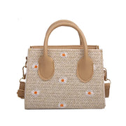 Strohtasche fur Damen – Geflochtene Handtasche mit Blumenakzenten