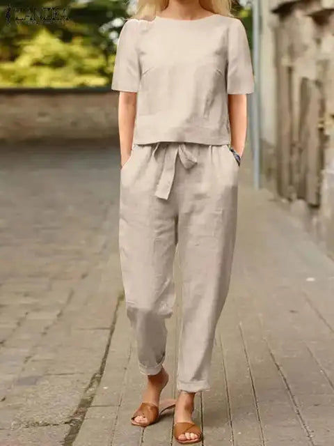 Emma - Zweiteiliges Leinen-Ensemble für den Herbst: Stilvolle Bluse und Haremshosen