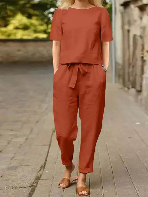 Emma - Zweiteiliges Leinen-Ensemble für den Herbst: Stilvolle Bluse und Haremshosen