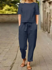 Emma - Zweiteiliges Leinen-Ensemble für den Herbst: Stilvolle Bluse und Haremshosen