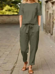 Emma - Zweiteiliges Leinen-Ensemble für den Herbst: Stilvolle Bluse und Haremshosen