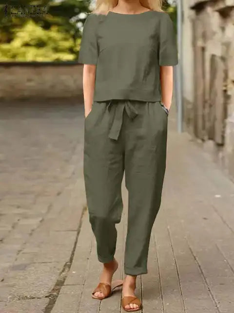 Emma - Zweiteiliges Leinen-Ensemble für den Herbst: Stilvolle Bluse und Haremshosen