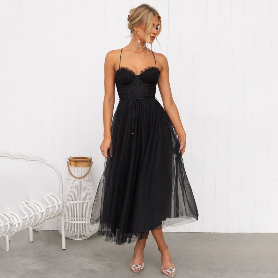 Festliches Midi Cocktailkleid | Fließendes Abendkleid mit V-Ausschnitt