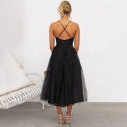 Festliches Midi Cocktailkleid | Fließendes Abendkleid mit V-Ausschnitt