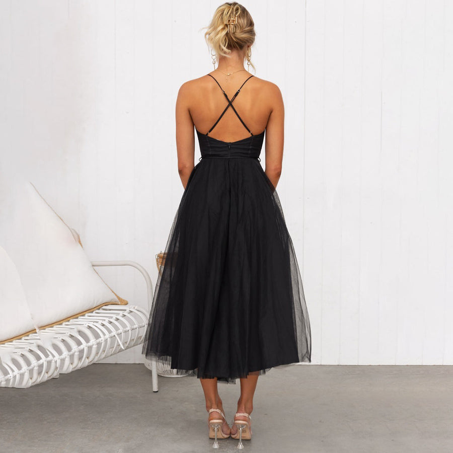 Festliches Midi Cocktailkleid | Fließendes Abendkleid mit V-Ausschnitt