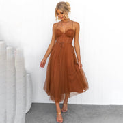 Festliches Midi Cocktailkleid | Fließendes Abendkleid mit V-Ausschnitt