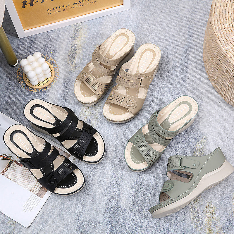 Zita- Damen Wedge Pantoletten mit verstellbaren Riemen