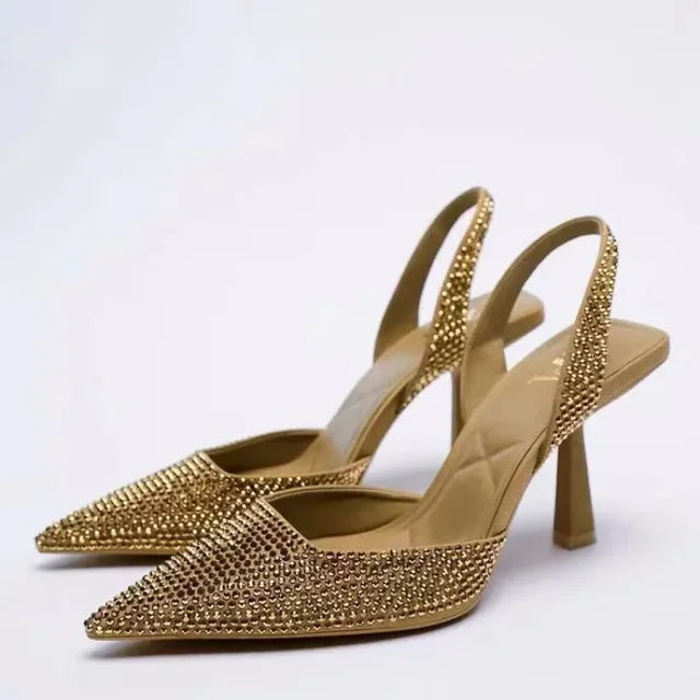 Elegante Schwarze Glitzer-Slingback-Pumps – Veganes Leder, Spitz
