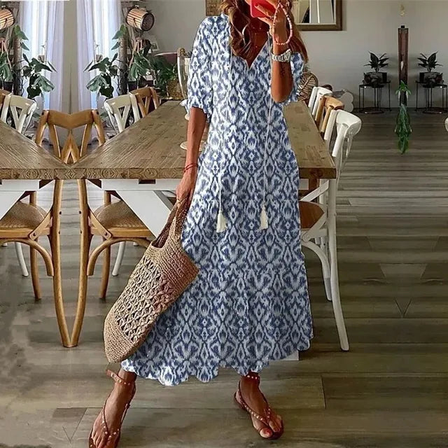 Blau-weißes maxikleid – Emma