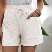 Damen Leinen-Shorts mit hoher Taille und Kordelzug – luftig für den Sommer