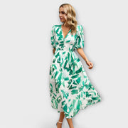 Maxikleid mit Ballonärmeln im abstrakten Design